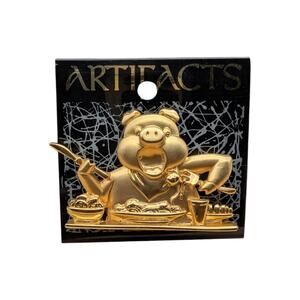 Vintage JJ Artifacts Gold Tone Pig Eating Dinner Brooch Pin